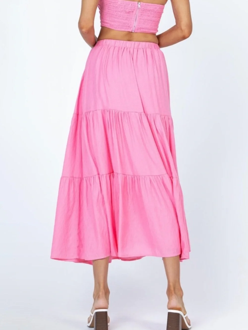 Princess Polly Allie Pink Tiered Ruffled Maxi Midi‎ Skirt